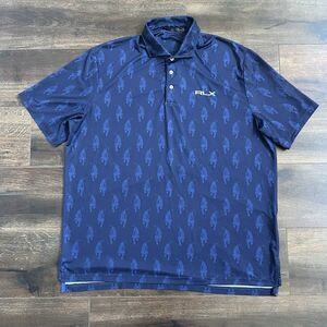 Ralph Lauren Polo Shirt Size Large Blue All Over Tiger Print RLX Firestone Club